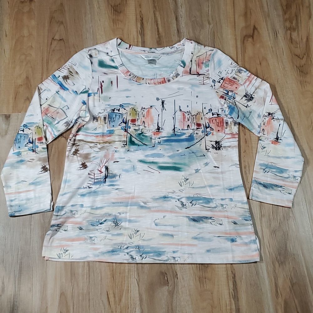 🔹️Christopher & Banks Cream Watercolor Print Long Sleeve Top Medium
